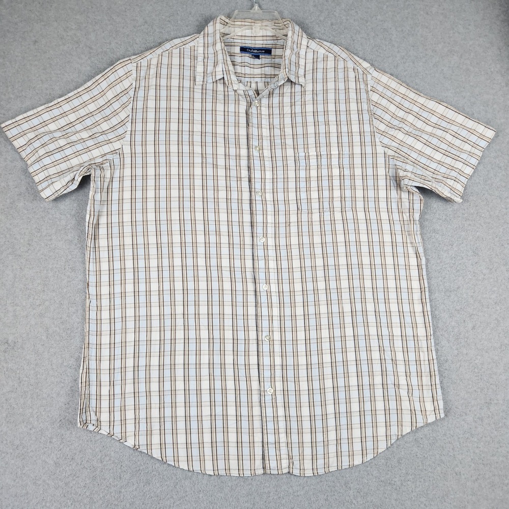 Croft & Barrow Casual Shirt Mens XLT White Plaid Cotton Short Sleeve Classic Fit